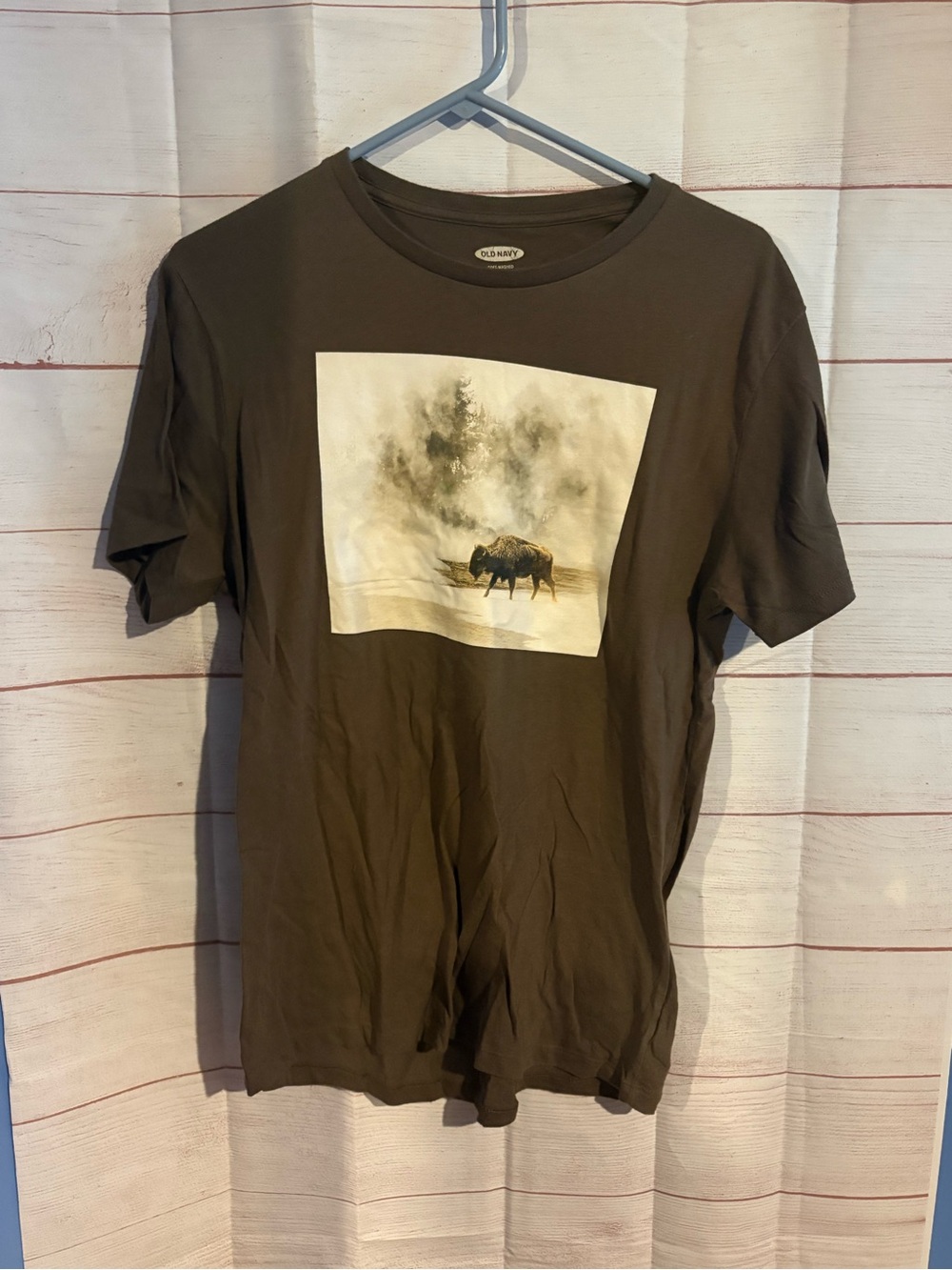 Old Navy Brown Men's Short-Sleeve Tee with Bison Graphic